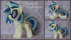 Size: 3500x2000 | Tagged: safe, artist:bluedragonflyplush, character:dj pon-3, character:vinyl scratch, species:pony, species:unicorn, beanie (plushie), female, glasses, horn, irl, mare, photo, plushie, prone, solo, standing, vinyl's glasses