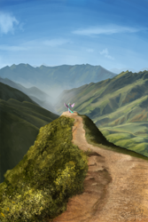 Size: 1854x2779 | Tagged: safe, artist:robsa990, character:princess celestia, species:alicorn, species:pony, female, hill, mare, pinklestia, scenery, scenery porn, sky, solo, spread wings, valley, wings