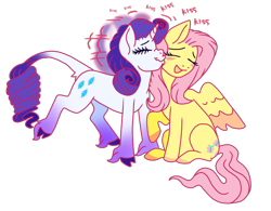 Size: 730x570 | Tagged: safe, artist:guidomista, artist:miiistaaa, artist:nijimillions, derpibooru original, character:fluttershy, character:rarity, species:classical unicorn, species:pegasus, species:pony, species:unicorn, ship:rarishy, alternate design, blushing, chibi, cloven hooves, curls, curly hair, curly mane, curly tail, cute, eyelashes, eyes closed, feather, female, fluffy, hooves, horn, kiss on the cheek, kissing, leonine tail, lesbian, lips, markings, motion blur, one hoof raised, open mouth, pink, pink hair, pink mane, redesign, romance, romantic, scrunch, scrunchy face, ship, shipping, sitting, smiling, special somepony, spread wings, standing, two toned wings, unshorn fetlocks, wings, yellow