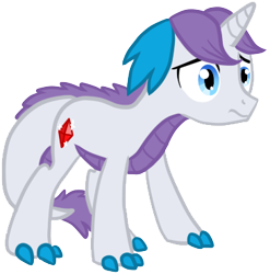 Size: 366x371 | Tagged: safe, artist:cat4lyst, oc, oc only, oc:gem, parent:rarity, parent:spike, parents:sparity, species:dracony, colored claws, dragicorn, frown, hybrid, interspecies offspring, my little pony genesis, offspring, original species, simple background, solo, transparent background, vector, wide eyes