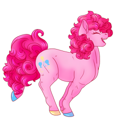 Size: 800x800 | Tagged: safe, artist:guidomista, artist:miiistaaa, artist:nijimillions, derpibooru original, character:pinkie pie, species:earth pony, species:pony, anatomy, big hair, big mane, colored hooves, curls, curly hair, curly mane, curly tail, eyelashes, eyes closed, female, fluffy hair, fluffy mane, fluffy tail, fullbody, happiness, happy, hooves, joy, laughing, mare, muscles, one hoof raised, open mouth, pink, realistic anatomy, realistic horse legs, shading, side view, simple background, smiling, soft shaded, soft shading, solo, standing, transparent, transparent background, unshorn fetlocks