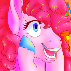 Size: 700x700 | Tagged: safe, artist:guidomista, artist:miiistaaa, artist:nijimillions, derpibooru original, character:pinkie pie, species:earth pony, species:pony, bust, excited, female, grin, happy, hooves, hooves on face, open mouth, portrait, smiling, solo, wide eyes