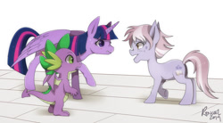 Size: 1280x704 | Tagged: safe, artist:renciel, character:dusty pages, character:spike, character:twilight sparkle, character:twilight sparkle (alicorn), species:alicorn, species:dragon, species:pony, episode:the point of no return, g4, my little pony: friendship is magic, female, winged spike