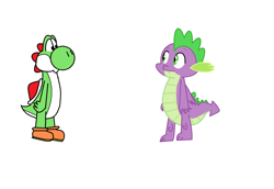 Size: 1552x1068 | Tagged: safe, artist:theawesomeguy98201, character:spike, species:dragon, crossover, looking at each other, ms paint, simple background, white background, winged spike, yoshi