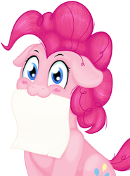 Size: 1100x1485 | Tagged: safe, artist:hardlugia, character:pinkie pie, species:earth pony, species:pony, blue eyes, exploitable meme, female, floppy ears, looking at you, meme, paper, pink coat, pink mane, simple background, solo, template, transparent background