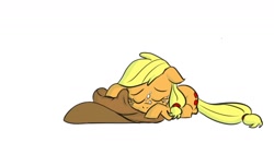 Size: 1280x778 | Tagged: safe, artist:thex-plotion, character:applejack, female, filly, foal, simple background, sleeping, solo