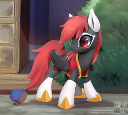 Size: 1024x922 | Tagged: safe, artist:renciel, oc, oc only, oc:fire cracker, species:pegasus, species:pony, clothing, female, mare, quail