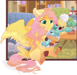 Size: 900x880 | Tagged: safe, artist:castaspellliana, character:fluttershy, character:zephyr breeze, species:pegasus, species:pony, baby, baby pony, brother and sister, cheek fluff, chest fluff, colt, colt zephyr breeze, cute, ear fluff, female, filly, filly fluttershy, fluffy, foal, holding a pony, leg fluff, male, neck fluff, shyabetes, siblings, sitting, smiling, tail feathers, tongue out, wing fluff, younger, zephyrbetes