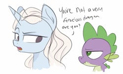 Size: 750x450 | Tagged: safe, artist:herfaithfulstudent, character:spike, species:pony, species:unicorn, daenerys targaryen, game of thrones, ponified, simple background, sketch, spike is not amused, text, unamused