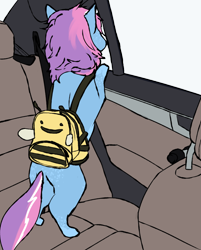 Size: 1280x1592 | Tagged: safe, artist:lase-x, oc, oc only, oc:sherbet smoothie, species:pony, backpack, bipedal, bipedal leaning, car, digital, feral, leaning, simple background, sketch, solo, transparent background