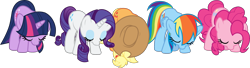 Size: 3208x870 | Tagged: safe, artist:xhalesx, character:applejack, character:pinkie pie, character:rainbow dash, character:rarity, character:twilight sparkle, species:earth pony, species:pegasus, species:pony, species:unicorn, episode:a bird in the hoof, g4, my little pony: friendship is magic, bowing, eyes closed, female, looking down, mare, simple background, transparent background, vector