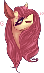 Size: 555x914 | Tagged: safe, artist:voidsucre, character:fluttershy, species:pony, big ears, bust, female, mare, sidemouth, simple background, solo, transparent background