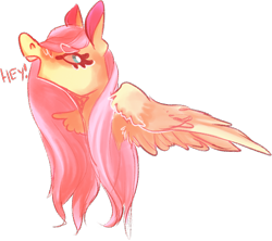 Size: 940x835 | Tagged: safe, artist:voidsucre, character:fluttershy, species:pegasus, species:pony, bust, female, hey, looking back, mare, open mouth, simple background, solo, speech, transparent background