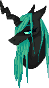 Size: 97x172 | Tagged: safe, artist:voidsucre, character:queen chrysalis, species:changeling, bust, changeling queen, female, floppy ears, lidded eyes, pixel art, simple background, smiling, solo, transparent background