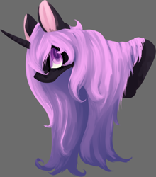 Size: 1280x1452 | Tagged: safe, artist:voidsucre, oc, oc only, unnamed oc, species:pony, species:unicorn, big ears, bust, female, gray background, looking at you, mare, simple background, solo