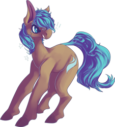 Size: 1280x1418 | Tagged: safe, artist:voidsucre, oc, oc only, species:earth pony, species:pony, art trade, cloven hooves, exclamation point, female, mare, open mouth, simple background, smiling, solo, stars, transparent background