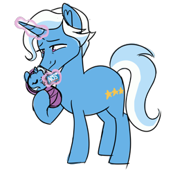 Size: 3500x3500 | Tagged: safe, artist:fannytastical, character:jack pot, character:trixie, species:pony, species:unicorn, g4, awww, baby, baby pony, cute, father and daughter, female, filly, glowing horn, heartwarming, horn, like father like daughter, magic, male, nos, smiling, stallion, telekinesis