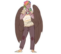 Size: 951x840 | Tagged: safe, artist:maxiima, oc, oc:rainbow feather, parent:gilda, parent:rainbow dash, parents:gildash, species:human, blushing, clothing, cute, demiromantic, demiromantic pride flag, heart hands, humanized, interspecies offspring, magical lesbian spawn, offspring, pride, pride flag, pride month, rainbow hair, solo, winged humanization, wings