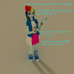 Size: 1500x1500 | Tagged: safe, artist:vzx123321, character:rainbow dash, comic:another pet, my little pony:equestria girls, 3d, explicit series, female, implied poison joke, micro, solo, text