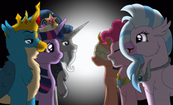 Size: 16403x10000 | Tagged: safe, artist:faitheverlasting, character:gallus, character:pinkie pie, character:silverstream, character:somnambula, character:star swirl the bearded, character:twilight sparkle, character:twilight sparkle (alicorn), species:alicorn, species:pony, g4, absurd file size, absurd resolution, amulet, amulet of aurora, big crown thingy, crown, crown of grover, element of laughter, element of magic, good end, jewelry, journal, king gallus, regalia, somnambula's blindfold, starswirl's book