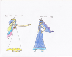 Size: 557x440 | Tagged: safe, artist:star dragon, character:princess celestia, character:princess luna, crossover, humanized, pokémon, simple background, skinny, trace, traditional art