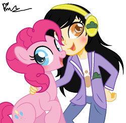 Size: 725x708 | Tagged: safe, artist:lullabyprince, artist:xxkawailloverchanxx, base used, character:pinkie pie, self insert, species:earth pony, species:human, species:pony, simple background, transparent background