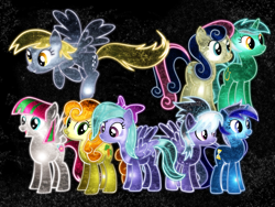 Size: 1600x1200 | Tagged: safe, artist:morningstar-1337, edit, character:blossomforth, character:bon bon, character:carrot top, character:cloudchaser, character:derpy hooves, character:flitter, character:golden harvest, character:lyra heartstrings, character:minuette, character:sweetie drops, species:earth pony, species:pegasus, species:pony, species:unicorn, female, mare, neon, wallpaper, wallpaper edit