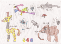 Size: 606x441 | Tagged: safe, artist:star dragon, character:discord, non-mlp oc, oc, dolphin, elephant, feng-shui, giraffe, parasprite, yeti