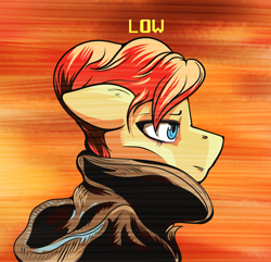 Size: 2814x2714 | Tagged: safe, artist:chaosmauser, species:pony, 1970s, album cover, clothing, crossover, david bowie, hoodie, ponified, ponified album cover, sideways, solo