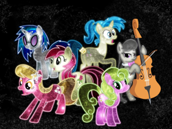 Size: 1600x1200 | Tagged: safe, artist:morningstar-1337, character:allie way, character:dj pon-3, character:lily, character:lily valley, character:octavia melody, character:roseluck, character:vinyl scratch, species:pony, background pony, neon, space