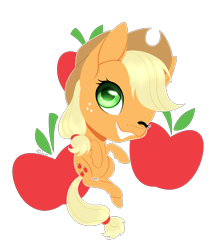 Size: 3457x4000 | Tagged: safe, artist:shkura2011, character:applejack, species:pony, chibi, cute, cutie mark, female, jackabetes, one eye closed, simple background, solo, transparent background, wink