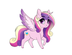 Size: 500x384 | Tagged: safe, artist:honiibree, character:princess cadance, species:alicorn, species:pony, colored hooves, cute, cutedance, eyebrows, eyebrows visible through hair, female, mare, simple background, smol, solo, spread wings, transparent background, two toned wings, wing fluff, wings