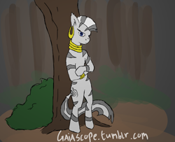 Size: 1280x1040 | Tagged: safe, artist:gaiascope, character:zecora, species:zebra, 30 minute art challenge, bipedal, female, forest, solo, tree