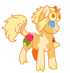 Size: 260x270 | Tagged: safe, artist:guidomista, artist:miiistaaa, artist:nijimillions, derpibooru original, species:pony, species:unicorn, anime, blond, blonde, blonde hair, blonde mane, blue eyes, braid, chibi, cloven hooves, crossover, cute, flower, giorno, giorno giovanna, gold, hooves, horn, jojo's bizarre adventure, leonine tail, looking away, male, markings, piebald, ponified, rose, simple background, small, smiling, solo, splotches, spots, stallion, standing, transparent background, vento aureo