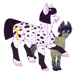 Size: 760x730 | Tagged: safe, artist:guidomista, artist:miiistaaa, artist:nijimillions, species:earth pony, species:pegasus, species:pony, accessories, amazed, anime, appaloosa, bruno buccellati, clothing, crossover, eyes closed, friends, hat, height difference, hooves, jojo's bizarre adventure, male, messy hair, messy mane, narancia ghirga, open mouth, pointing, ponified, realistic anatomy, realistic horse legs, simple background, socks (coat marking), splotches, spots, spotted, stallion, standing, straight hair, straight mane, straight tail, surprised, talking, transparent background, vento aureo, wide eyes, zipper