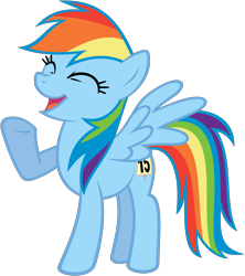 Size: 4777x5372 | Tagged: safe, artist:flutterguy317, character:rainbow dash, species:pegasus, species:pony, absurd resolution, eyes closed, female, mare, open mouth, raised hoof, simple background, smiling, solo, transparent background, vector