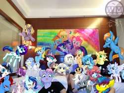 Size: 4608x3456 | Tagged: safe, artist:silver fox, derpibooru original, character:applejack, character:fluttershy, character:pinkie pie, character:rainbow dash, character:rarity, character:twilight sparkle, character:twilight sparkle (alicorn), oc, species:alicorn, species:earth pony, species:human, species:pegasus, species:pony, species:unicorn, bed, china, china ponycon, chinese, ear fluff, female, flying, group, group photo, hotel, hotel room, irl, irl human, looking at you, male, mane six, mare, meme, one eye closed, open mouth, photo, scenery, smiling, stallion, sya's moon, wink, wm club