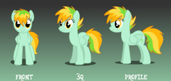 Size: 799x381 | Tagged: safe, artist:cat4lyst, oc, oc only, parent:rainbow dash, parent:spitfire, parents:spitdash, gradient background, magical lesbian spawn, my little pony genesis, offspring, reference sheet