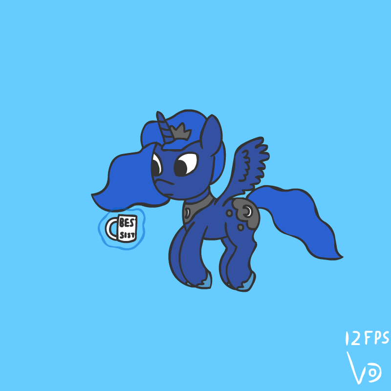 Size: 800x800 | Tagged: safe, artist:vohd, character:princess luna, species:alicorn, species:pony, animated, blue background, cup, fans, female, flying, frame by frame, magic, paparazzi, simple background, throwing, tree