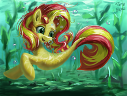 Size: 2048x1536 | Tagged: safe, artist:tinybenz, character:sunset shimmer, species:seapony (g4), cute, female, not fiery shimmer, seaponified, seapony sunset, shimmerbetes, solo, species swap, underwater