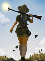 Size: 1536x2048 | Tagged: safe, artist:qzygugu, character:daring do, my little pony:equestria girls, clothing, duck hunt, exploring, gun, weapon