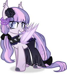 Size: 5201x5770 | Tagged: safe, artist:kojibiose, oc, oc only, oc:lavender rose, species:bat pony, species:pony, bat pony oc, choker, female, flower, flower in hair, grin, looking at you, mare, simple background, slit eyes, slit pupils, smiling, solo, spiked choker, transparent background, vector