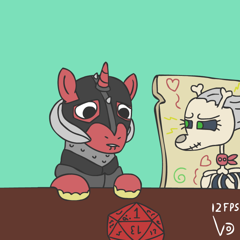 Size: 800x800 | Tagged: safe, artist:vohd, character:big mcintosh, character:skellinore, species:pony, species:unicorn, episode:the break up break down, animated, armor, bone, dice, eyebrow wiggle, frame by frame, race swap, simple background, sir mcbiggen, skeleton, unicorn big mac