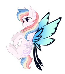 Size: 1464x1676 | Tagged: safe, artist:aledera, oc, species:pony, butterfly wings, female, mare, rainbow hair, simple background, solo, transparent background, wings