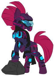 Size: 1593x2221 | Tagged: safe, artist:thevioletghost, edit, character:fizzlepop berrytwist, character:tempest shadow, species:pony, species:unicorn, armor, broken horn, crossover, female, fire team harmony, halo, halo (series), helmet, horn, odst, science fiction, solo, vector, vector edit