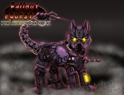Size: 2786x2153 | Tagged: safe, artist:amalgamzaku, oc, oc only, species:pegasus, species:pony, fallout equestria, abstract background, armor, augmented tail, battle saddle, enclave, enclave armor, fallout equestria: resistance, fanfic, fanfic art, glowing eyes, gun, hooves, looking at you, power armor, solo, weapon, wings