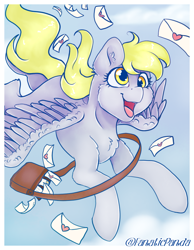 Size: 672x864 | Tagged: safe, artist:fanaticpanda, character:derpy hooves, species:pegasus, species:pony, cute, derpabetes, female, mailbag, mare, smiling, solo