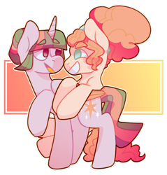 Size: 1212x1267 | Tagged: safe, artist:geisharozu, character:pinkie pie, character:twilight sparkle, character:twilight sparkle (alicorn), species:alicorn, species:pony, ship:twinkie, alternate hairstyle, female, lesbian, shipping