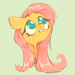 Size: 764x764 | Tagged: safe, artist:occultusion, character:fluttershy, species:pony, bust, ear fluff, female, gray background, looking away, looking up, mare, no pupils, open mouth, portrait, simple background, solo, three quarter view