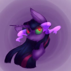 Size: 768x768 | Tagged: safe, artist:jisuppe, species:pony, species:unicorn, bust, corrupted, corrupted twilight sparkle, eye clipping through hair, female, mare, solo, sombra eyes